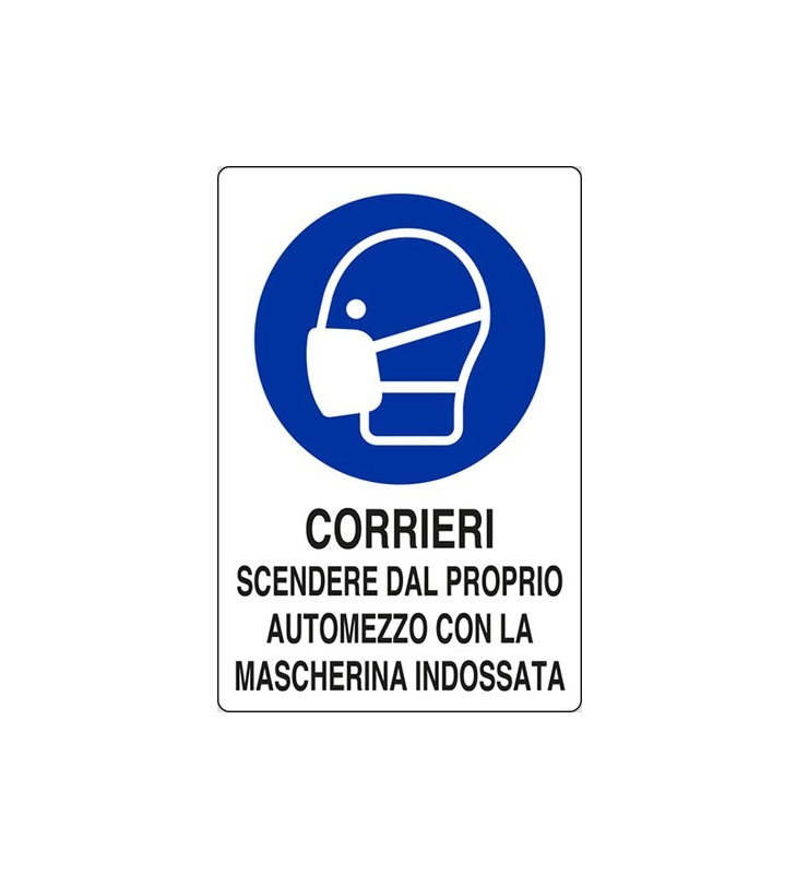 Cartello-Corrieri scendere c/mascherina